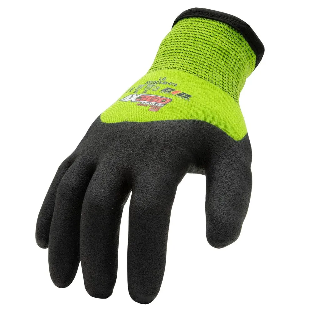 212 Performance AXCGC5-88-009 AX360 Seamless Nitrile-dipped Cut Resistant Cold Weather Hi-Viz Gloves (EN Level 5), Medium Green;Black