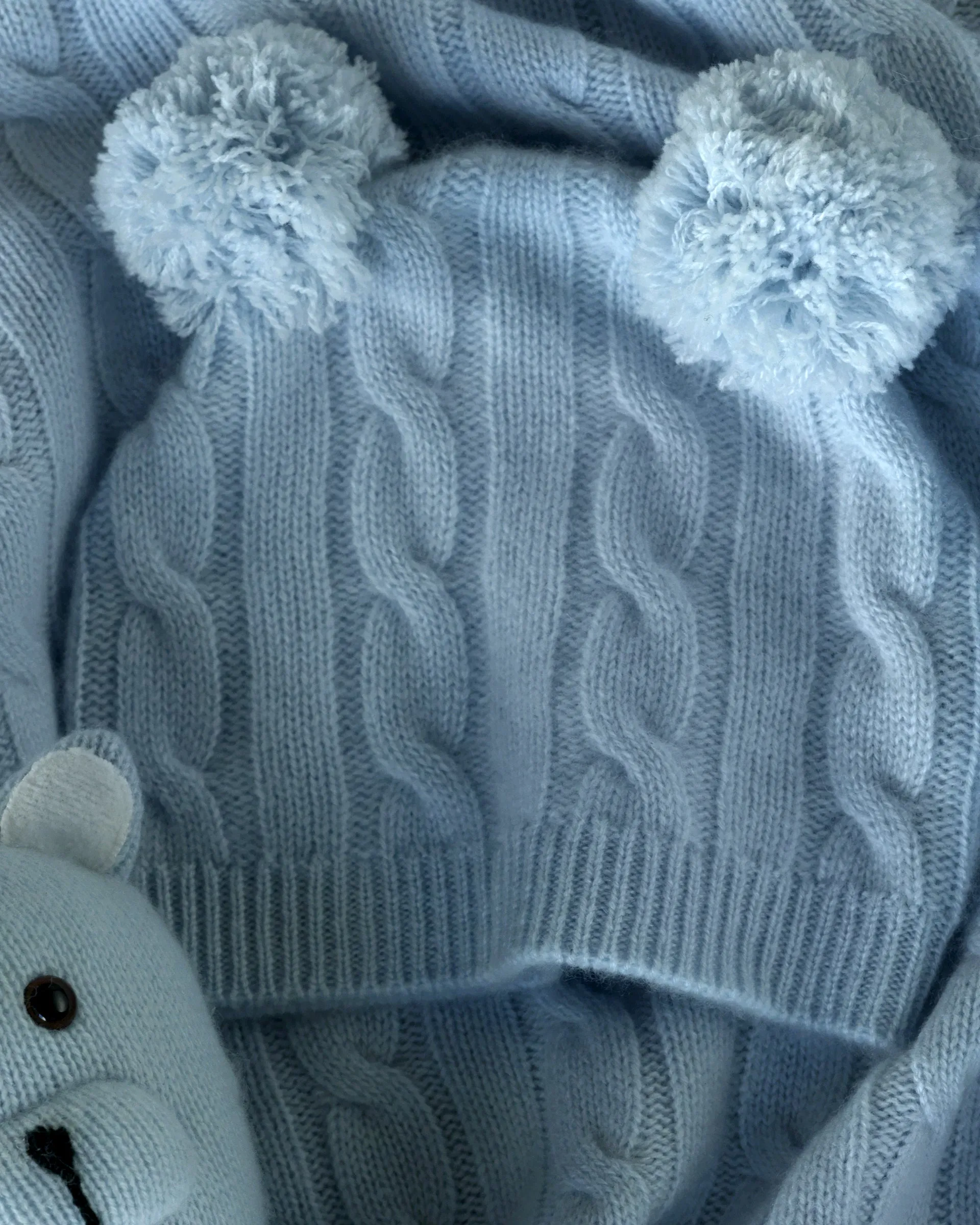 Angel Cashmere Baby Hat with Pompoms