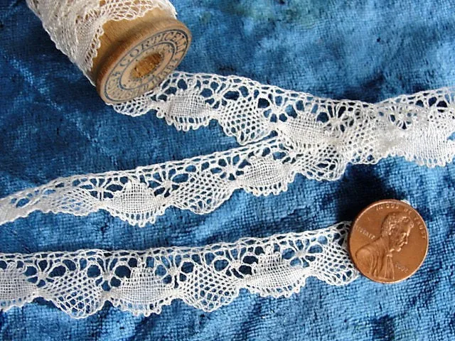 Antique BEAUTIFUL French Lace, Cotton Trim, Dainty Narrow Lace,For Dolls,Christening Gowns, Baby Bonnets,Bridal Heirloom Sewing, Collectible