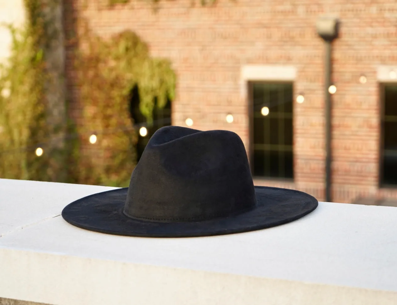 Atlanta Suede Wide Brim Fedora - Black