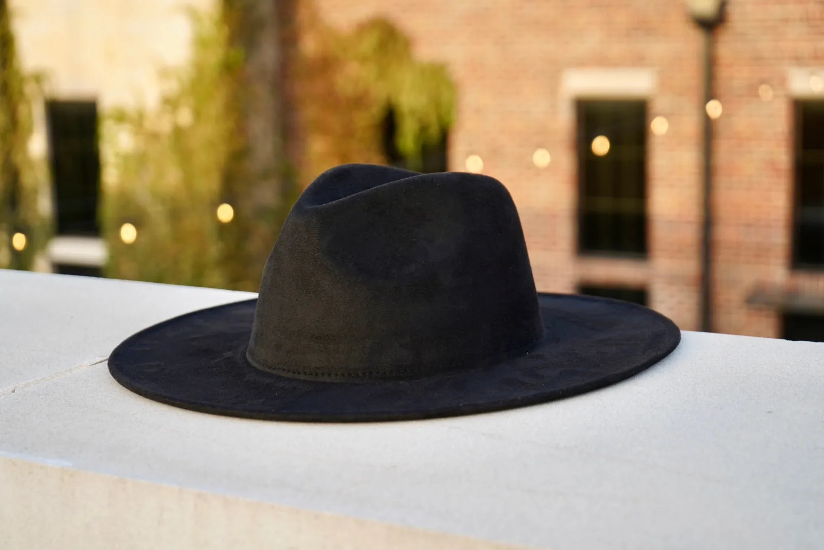 Atlanta Suede Wide Brim Fedora - Black