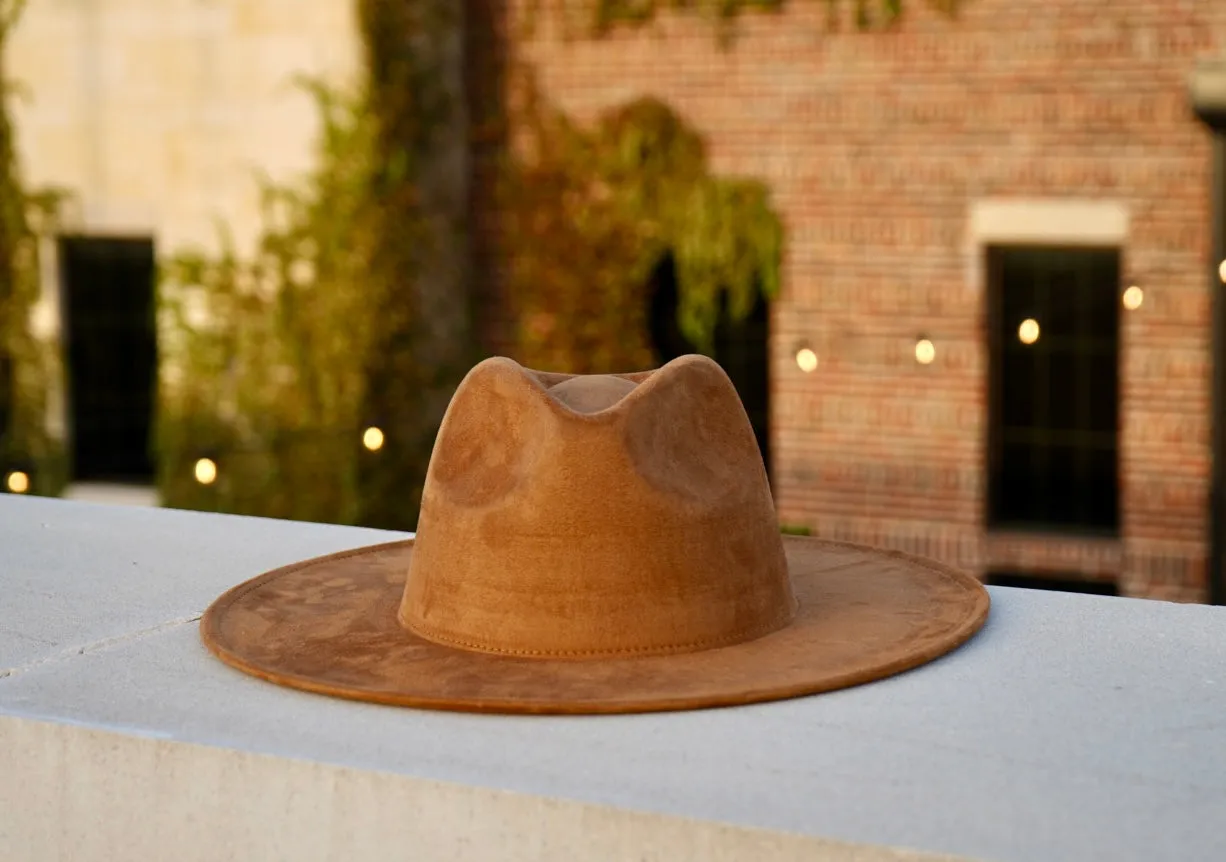 Atlanta Suede Wide Brim Fedora - Dark Tan