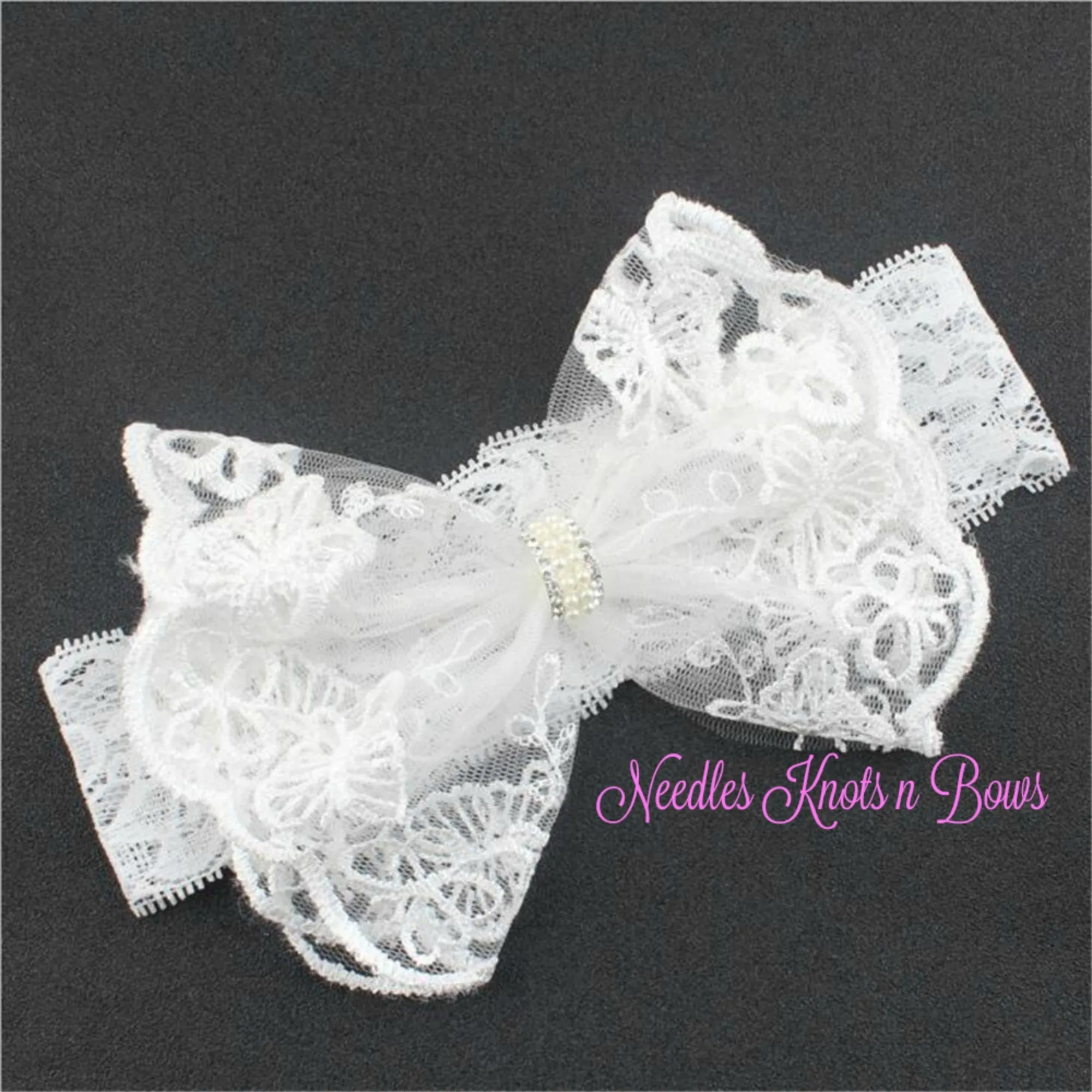 Baby Girls White Lace Headband, Baptism, Christening Headband