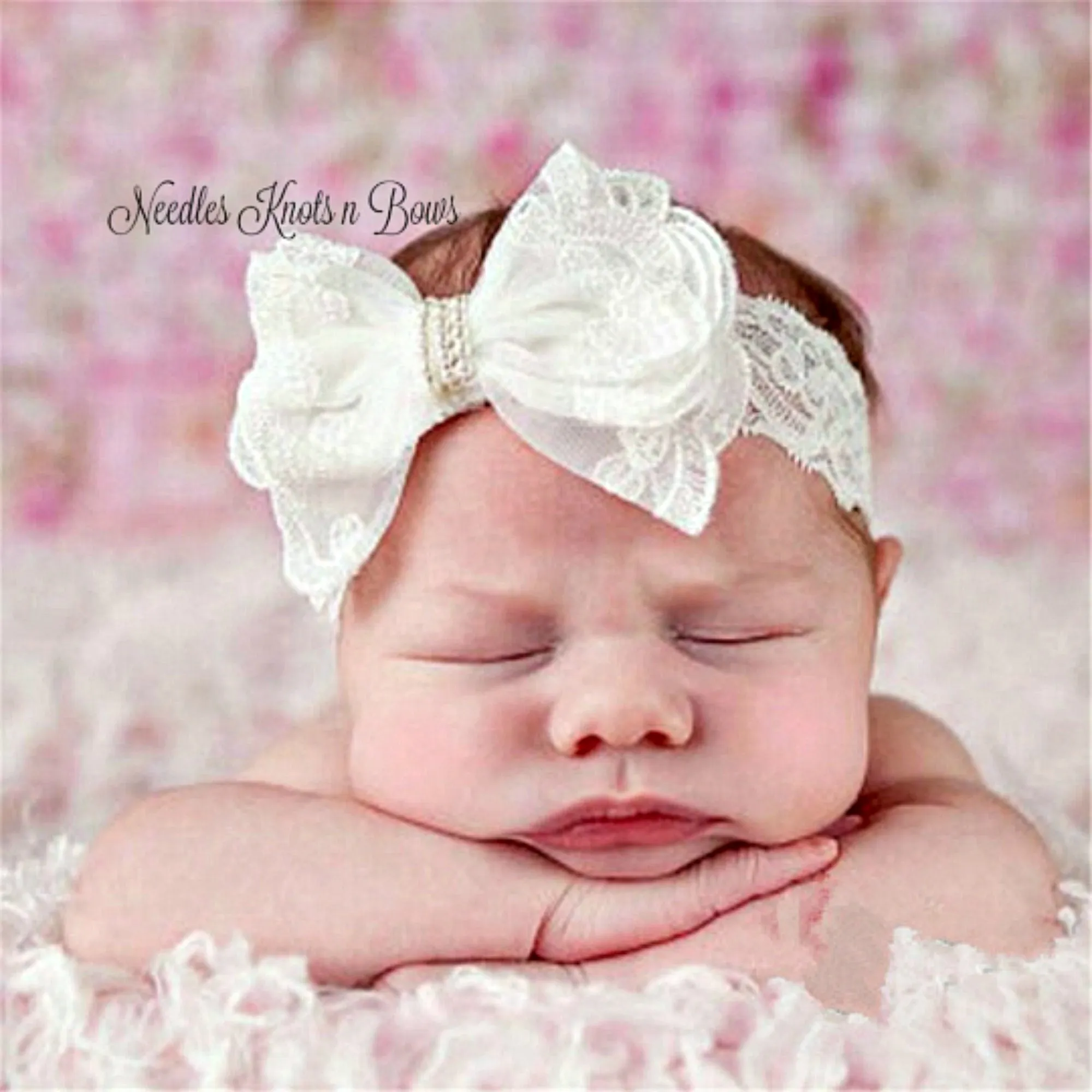 Baby Girls White Lace Headband, Baptism, Christening Headband