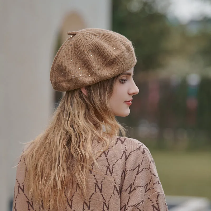 Beret Women's Autumn and Winter Retro Multi color Painter's Hat Small Sequins Fashion Travel Winter Hat