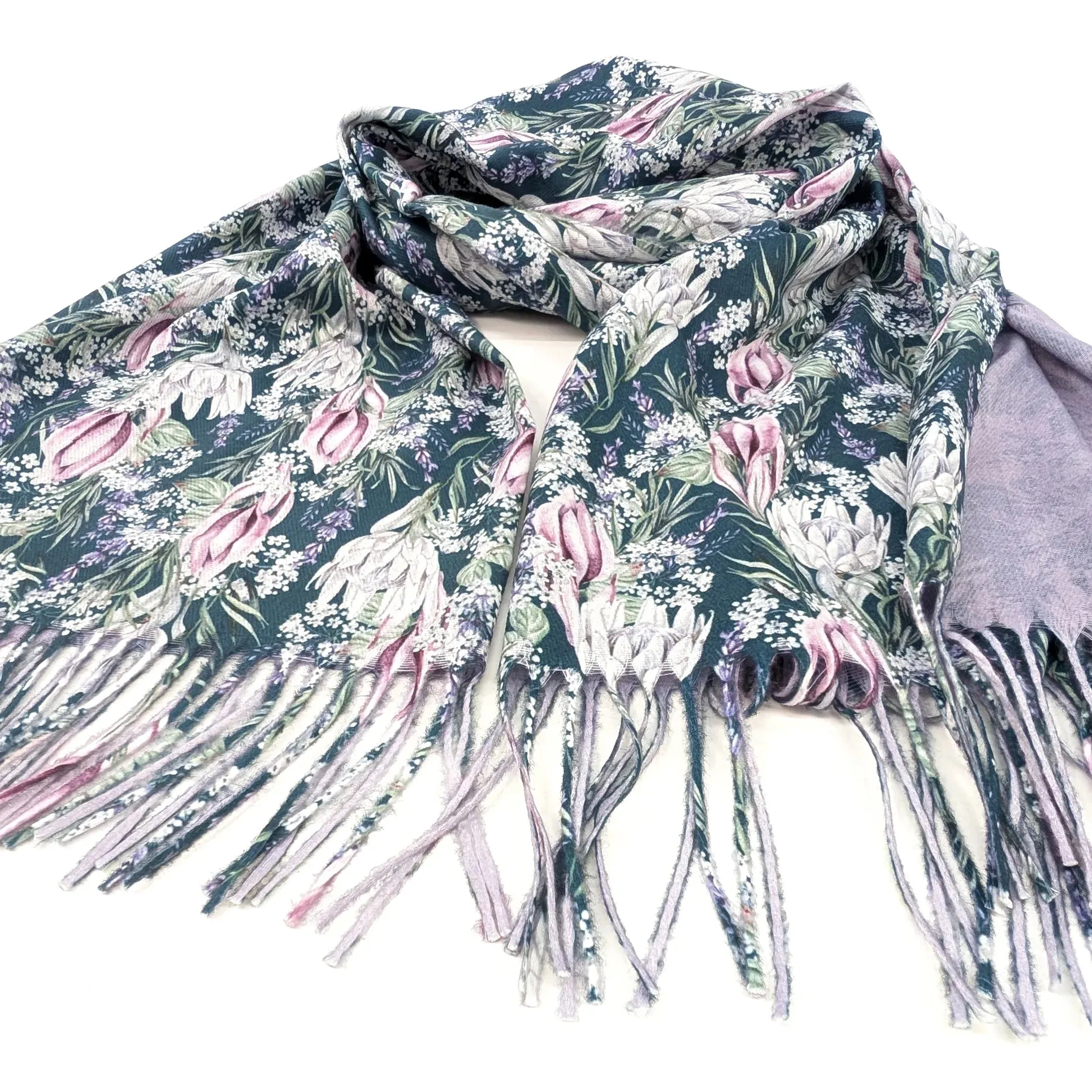 Black Ginger 180cm Dusty Pink Winter Protea Pashmina Scarf - 736-511