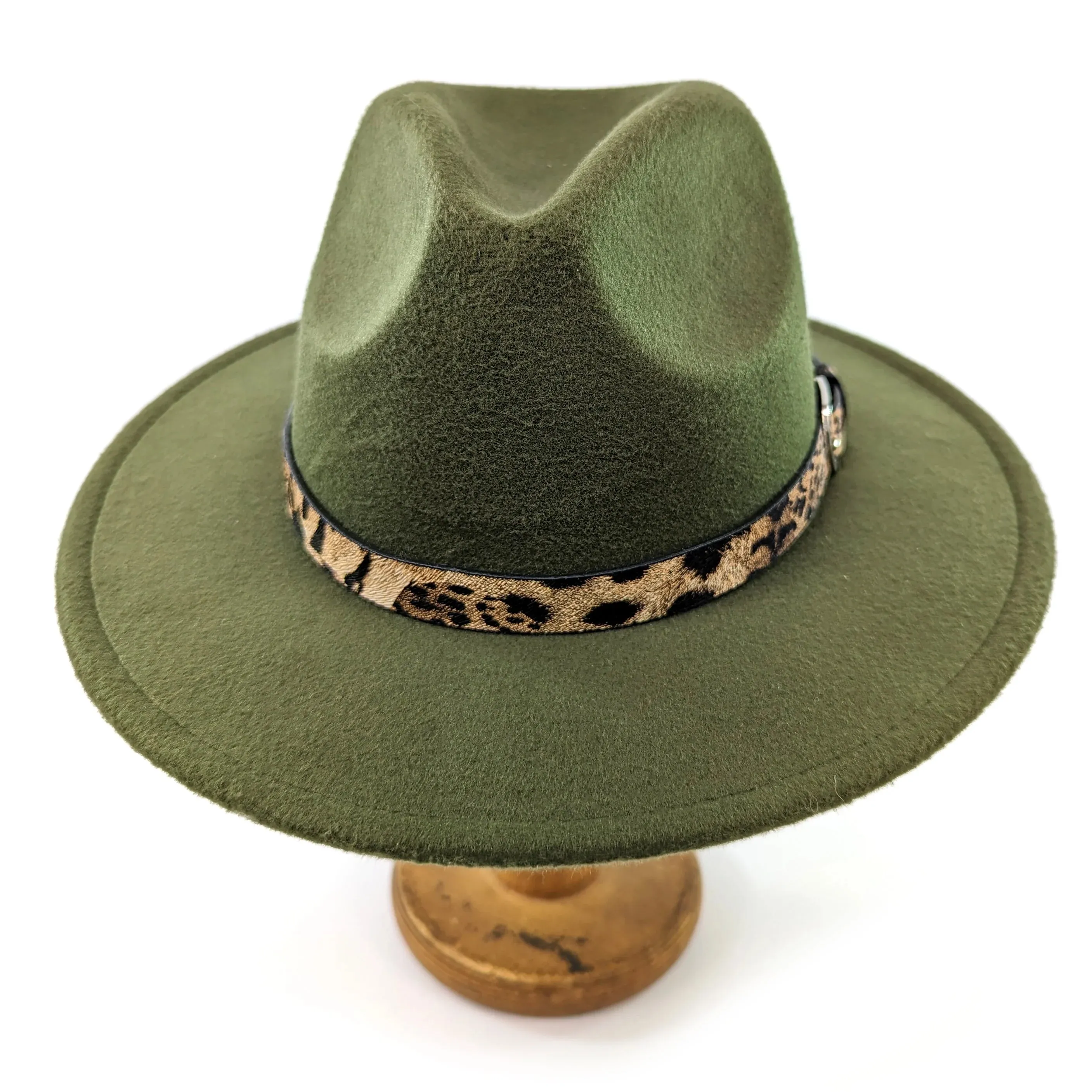 Black Ginger Forest Green Animal Print Fedora Hat - 501-105