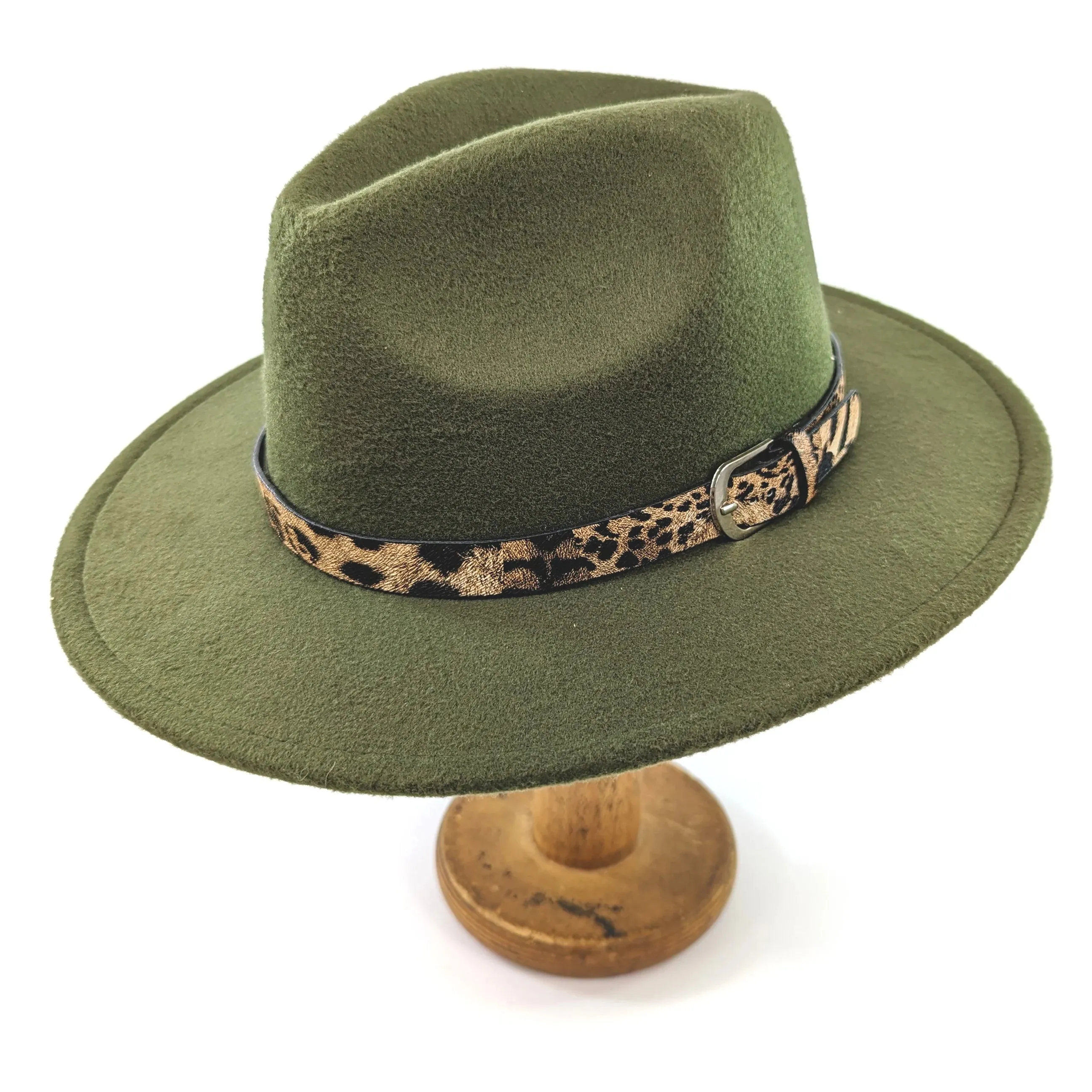 Black Ginger Forest Green Animal Print Fedora Hat - 501-105