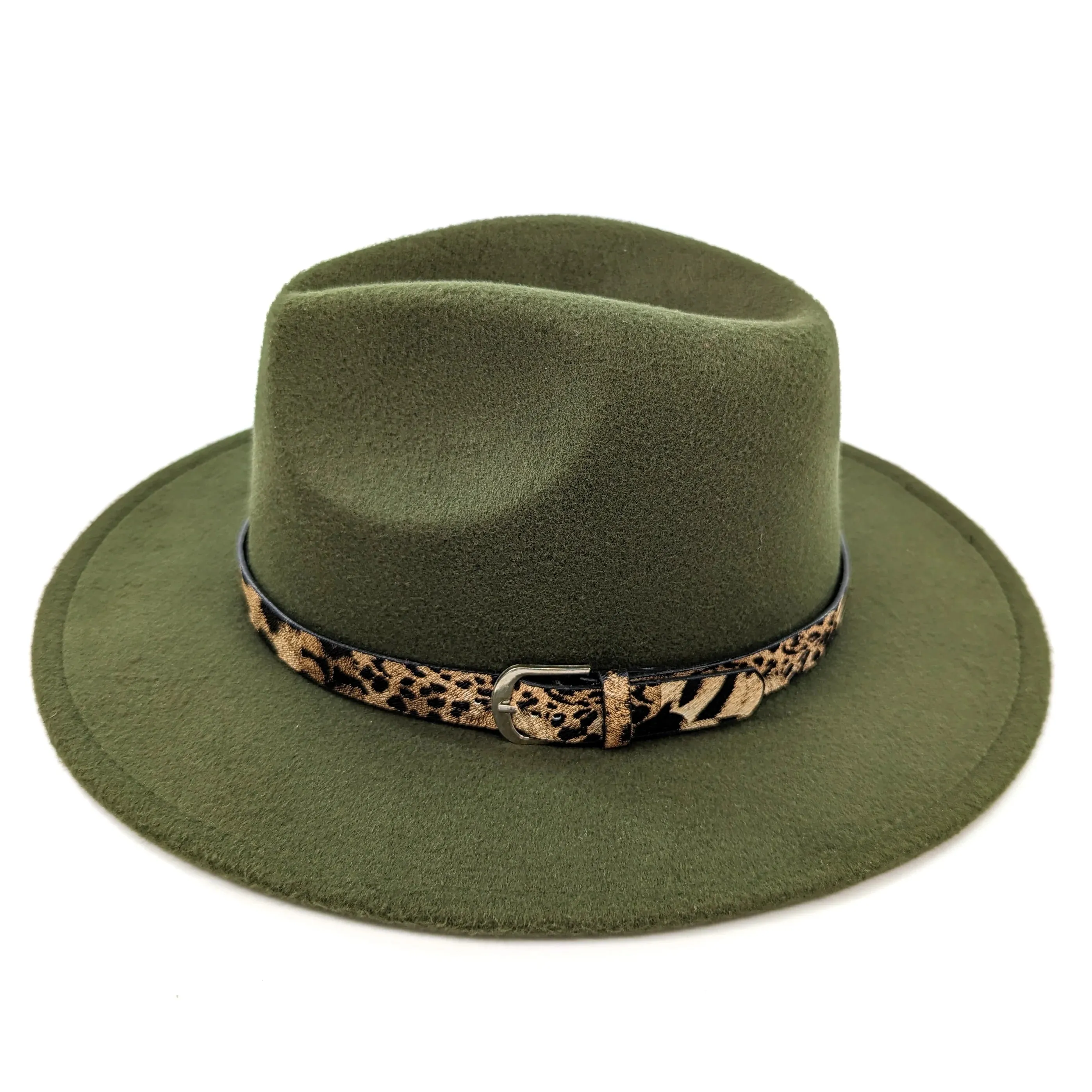 Black Ginger Forest Green Animal Print Fedora Hat - 501-105