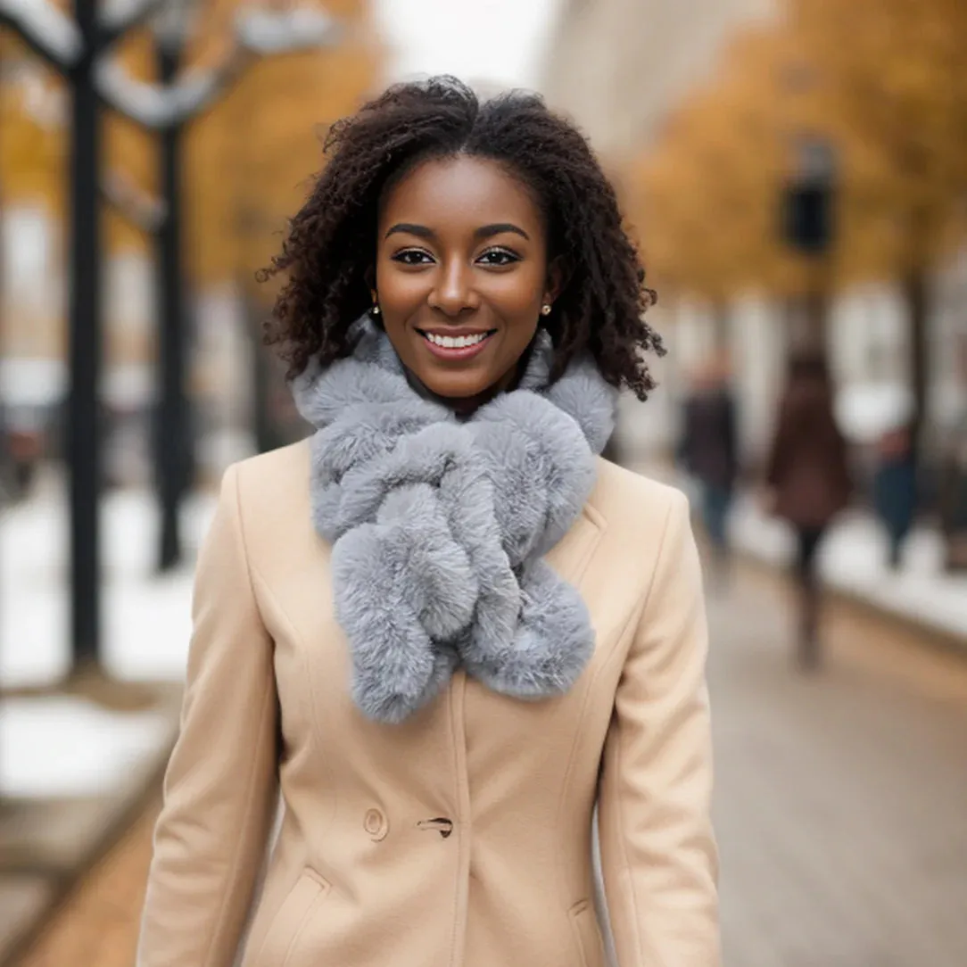 Black Ginger Grey Faux Fur Corkscrew Collar Scarf - 736-399