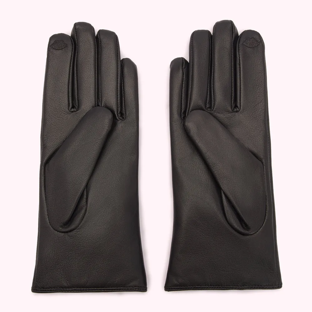 BLACK SILVER LIP SHAPED STUDDED NAOMI LEATHER GLOVE