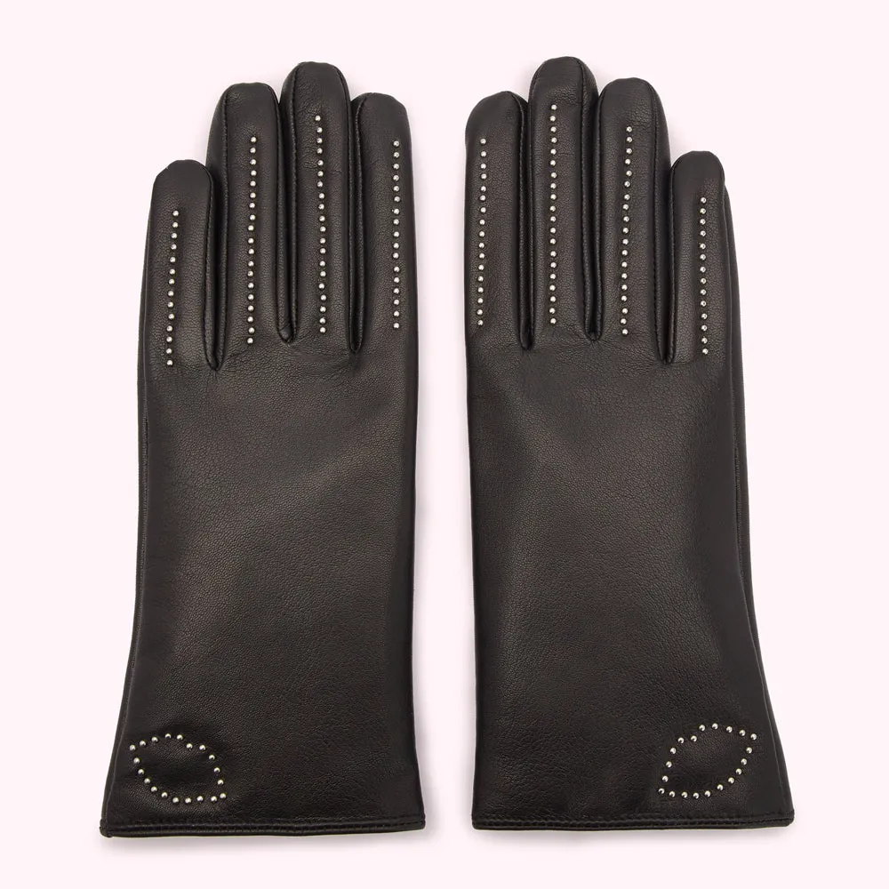 BLACK SILVER LIP SHAPED STUDDED NAOMI LEATHER GLOVE