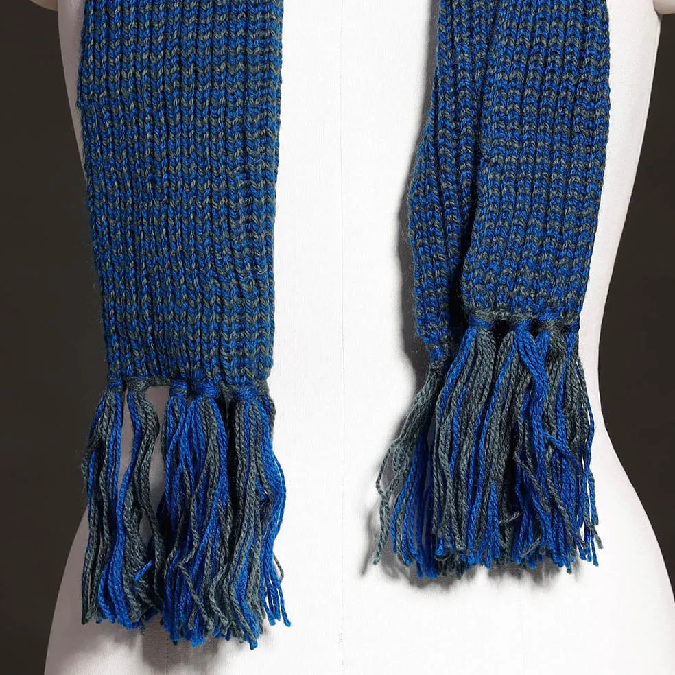 Blue - Kumaun Hand Knitted Woolen Muffler (90 in)