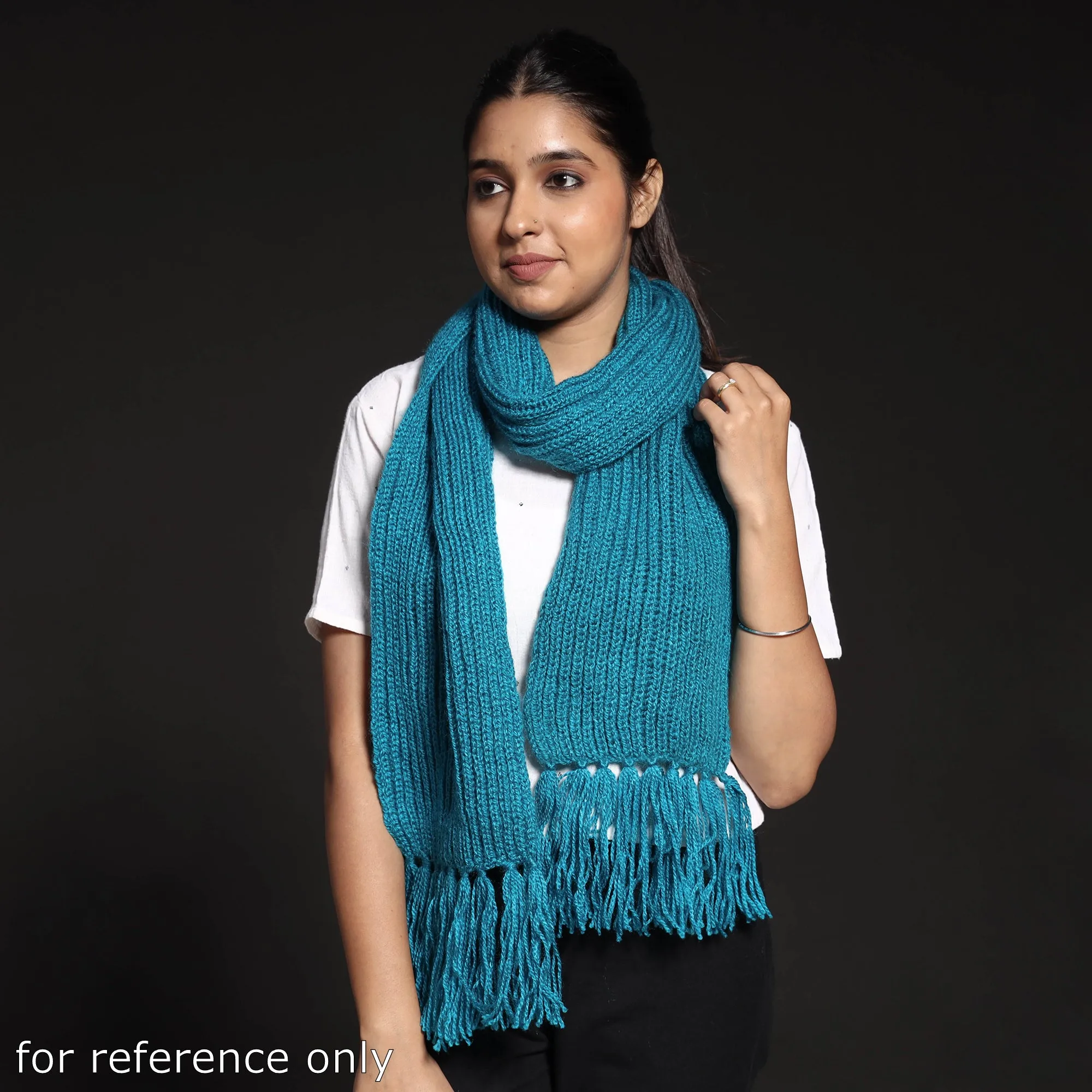 Blue - Kumaun Hand Knitted Woolen Muffler (90 in)