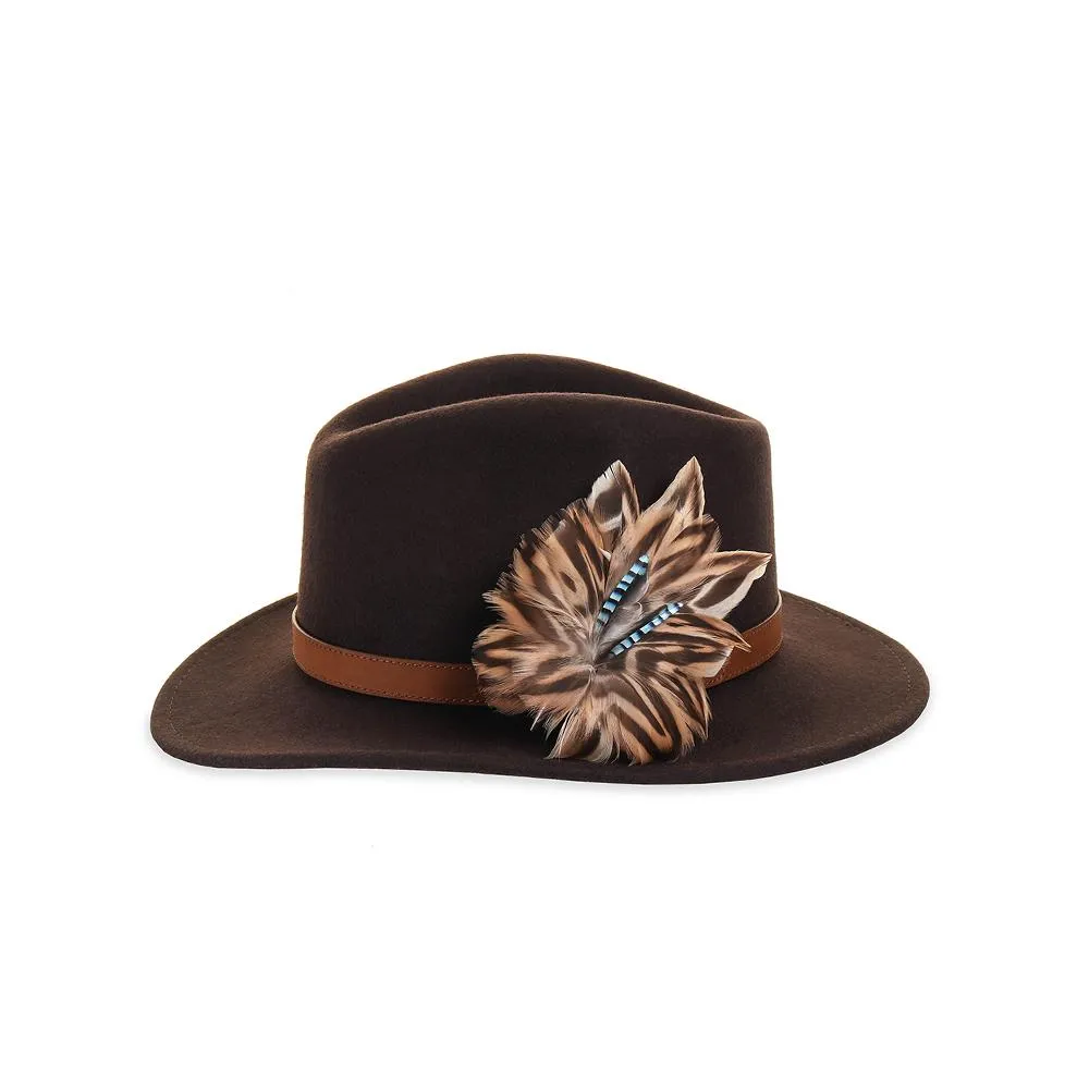 Brown Fedora with Mallard and Jay Pin