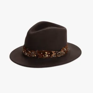 Brown Fedora with Pheasant Wrap