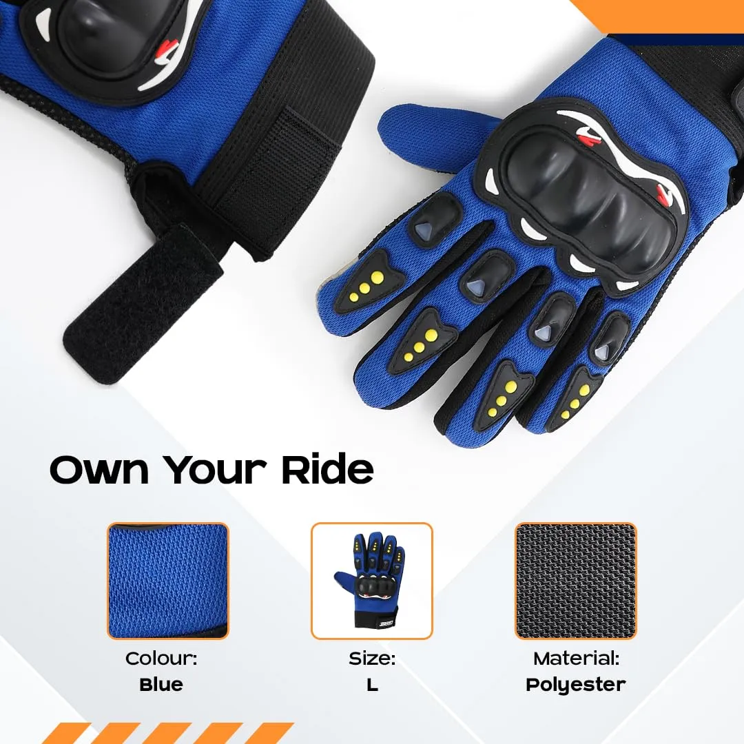 CARBINIC Bike Riding Gloves for Men Women | Adjustable Wrist, Strong Knuckle Protection | Touch Screen Sensitivity at Thumb & Index | Washable & Breathable Hand Gloves | Bike Accessories | L, Blue