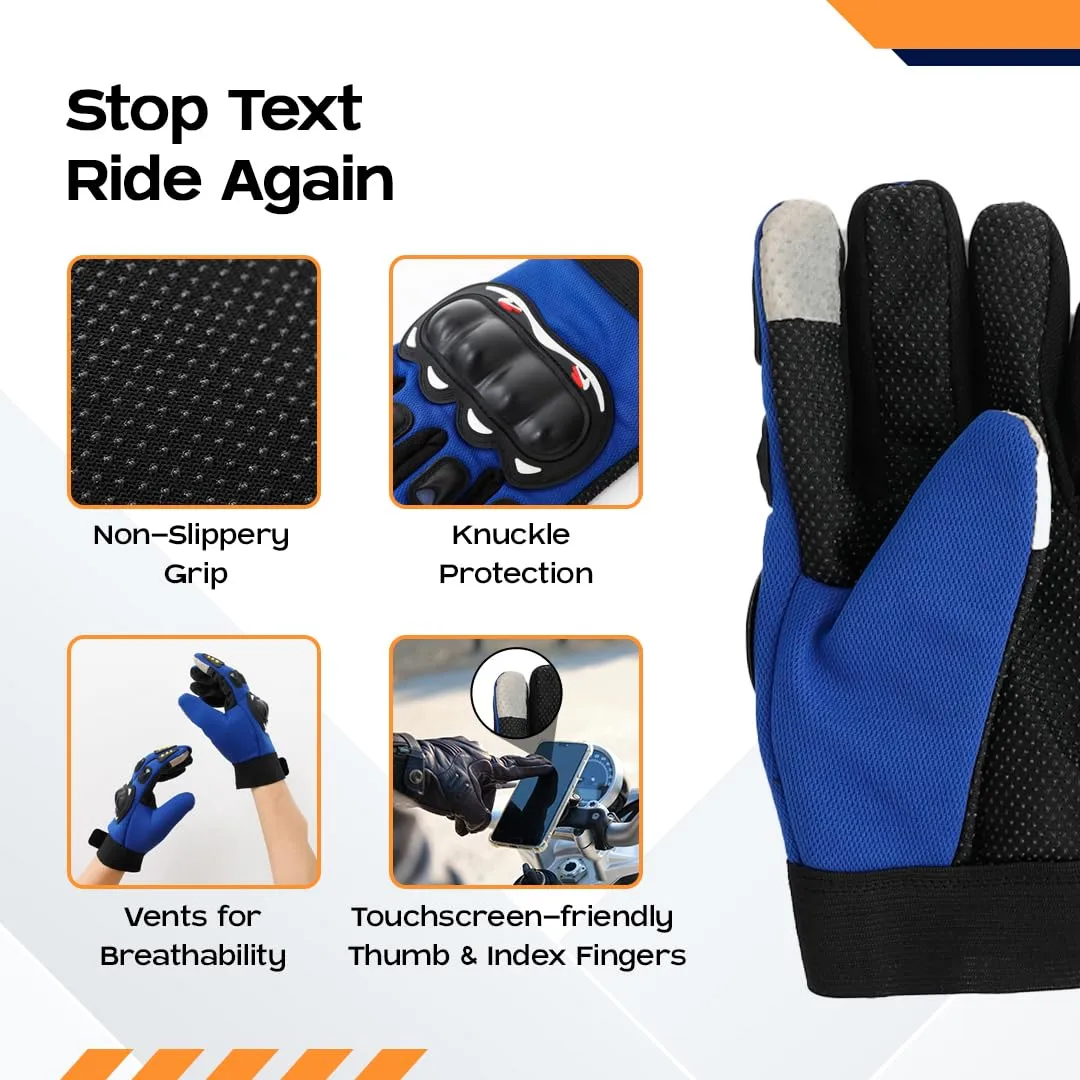 CARBINIC Bike Riding Gloves for Men Women | Adjustable Wrist, Strong Knuckle Protection | Touch Screen Sensitivity at Thumb & Index | Washable & Breathable Hand Gloves | Bike Accessories | L, Blue