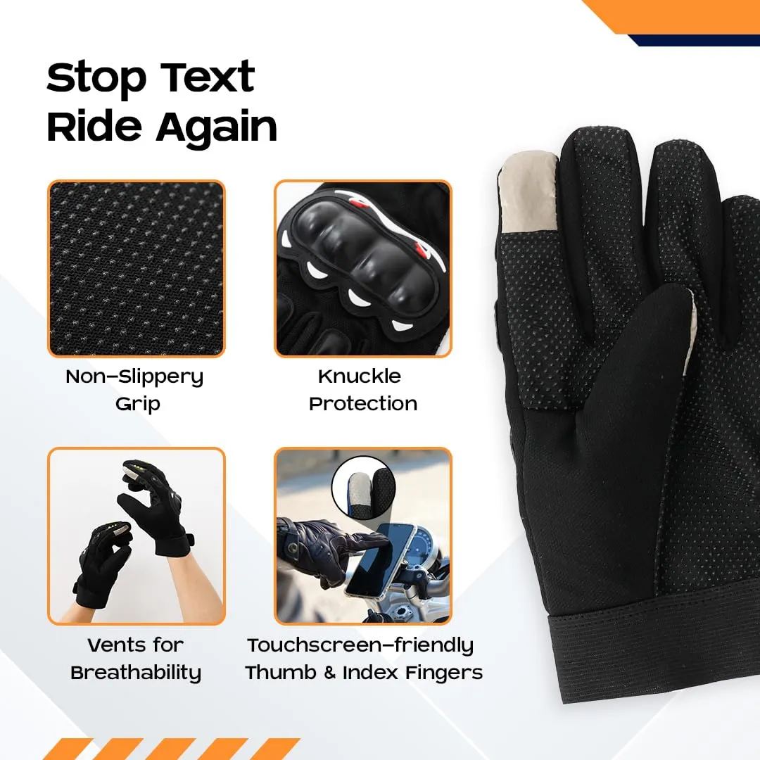 CARBINIC Polyester Bike Riding Gloves For Men Women | Adjustable Wrist, Strong Knuckle Protection | Touch Screen Sensitivity Washable & Breathable Hand Gloves | Bike Accessories | Xl Black