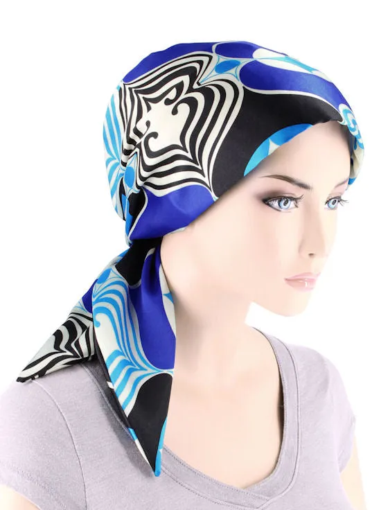 CFS-1151#Chemo Fashion Scarf Retro Royal Blue Geometric