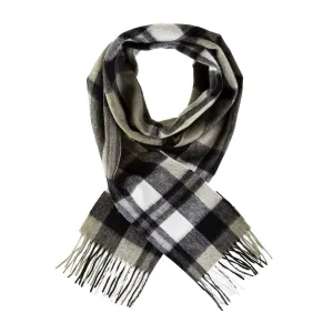 Chequer Tartan 90/10 Cashmere Scarf Bar  Exploded Olive