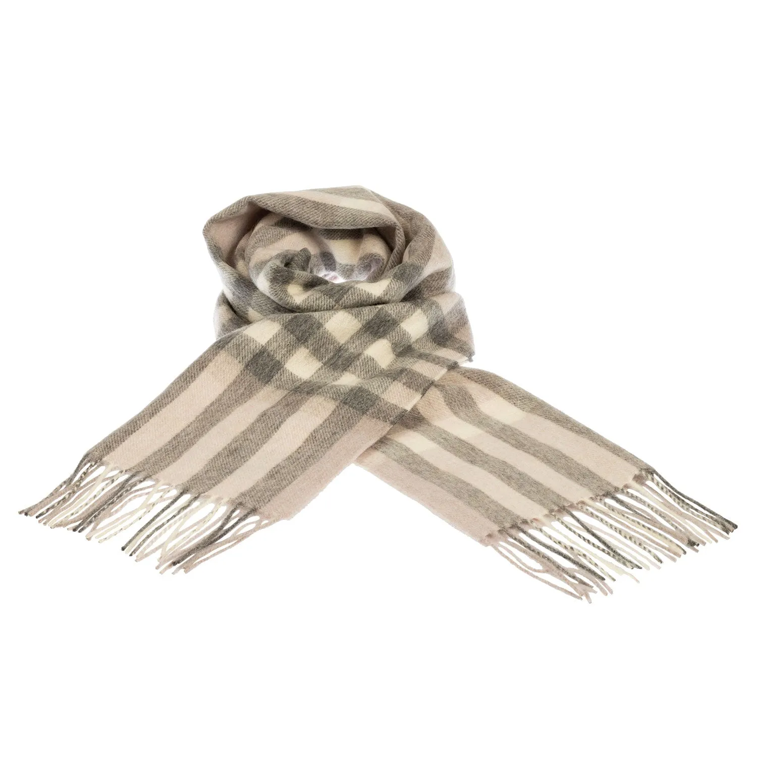 Chequer Tartan 90/10 Cashmere Scarf Bar  Grey/Natural