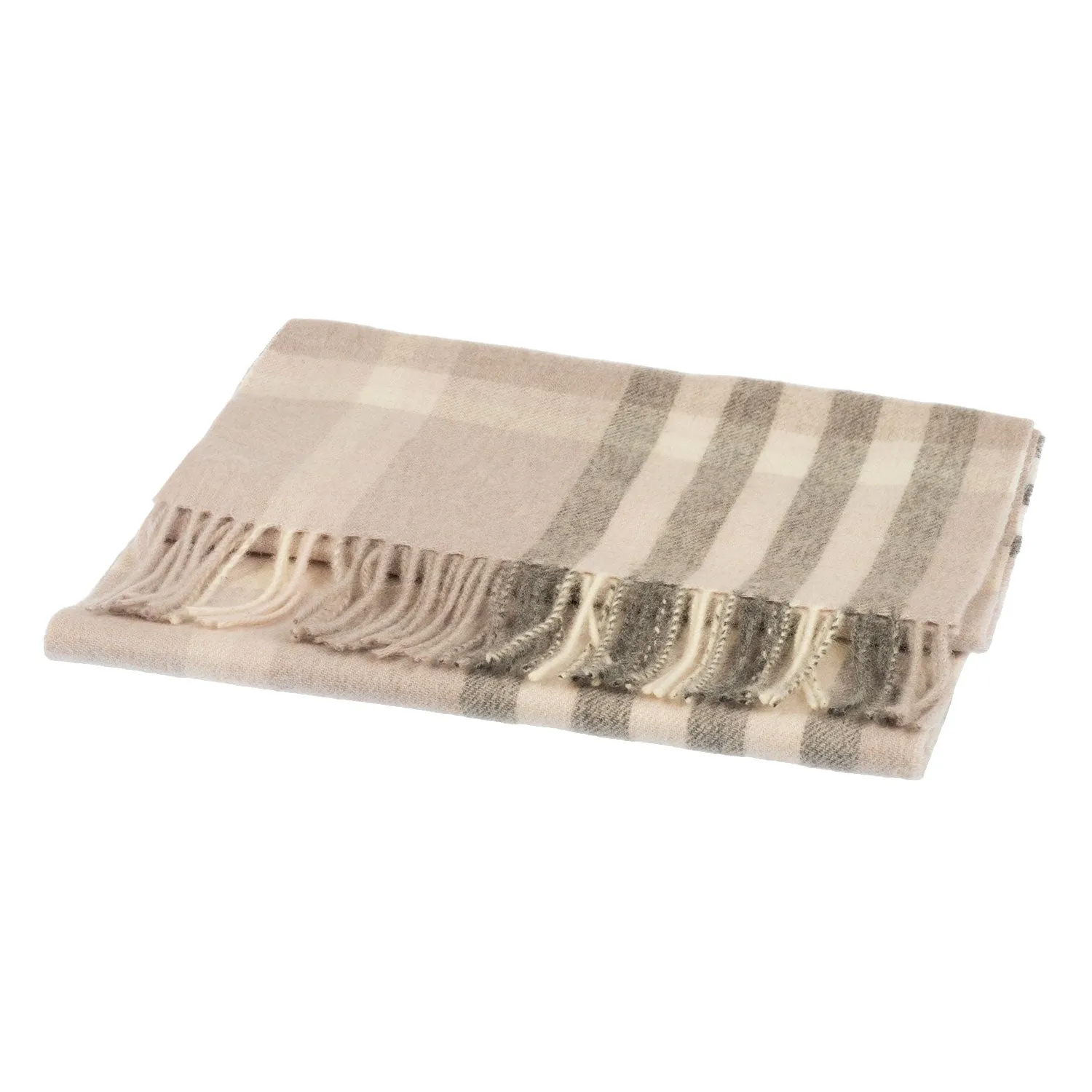 Chequer Tartan 90/10 Cashmere Scarf Bar  Grey/Natural