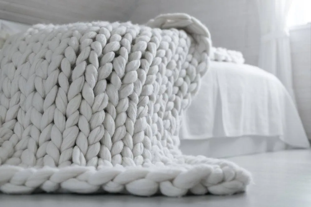 Chunky Knit Blanket -Giant Knit Merino Wool 60" x 80" Full/Queen Blanket Giant Knit-Cuddly Ultra Soft