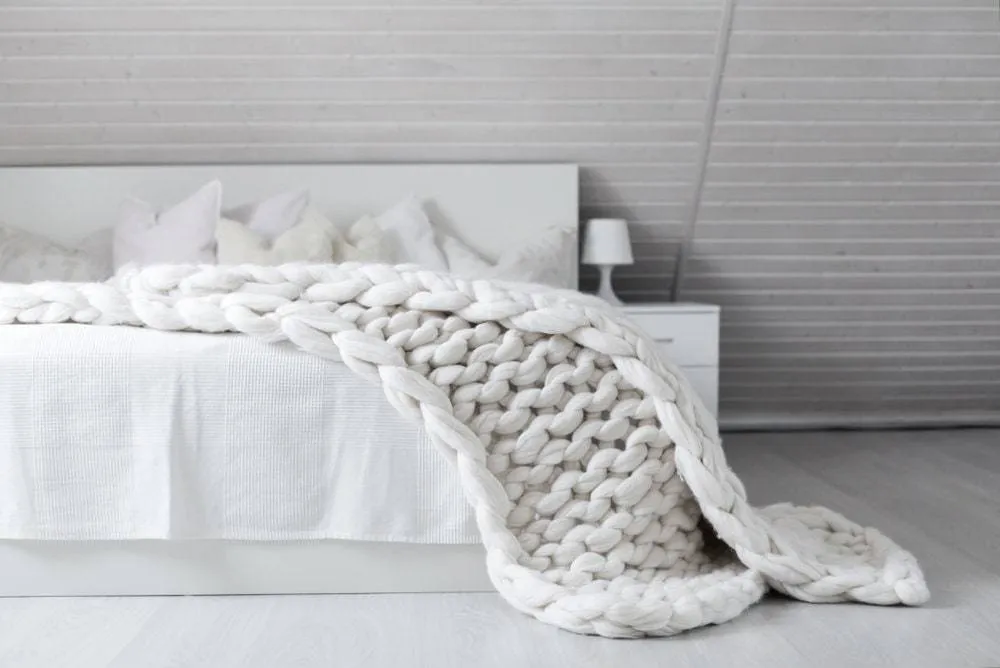 Chunky Knit Blanket -Giant Knit Merino Wool 60" x 80" Full/Queen Blanket Giant Knit-Cuddly Ultra Soft