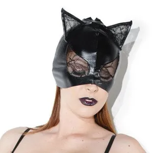 Coquette Cat Mask with Lace Eyes and Ears Black