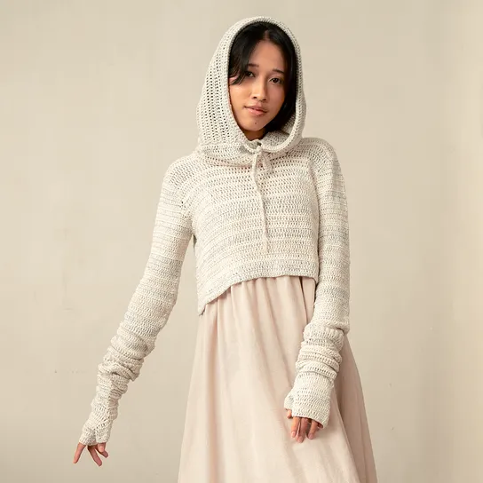 Crochet Hood Cashmere Rayon Cream