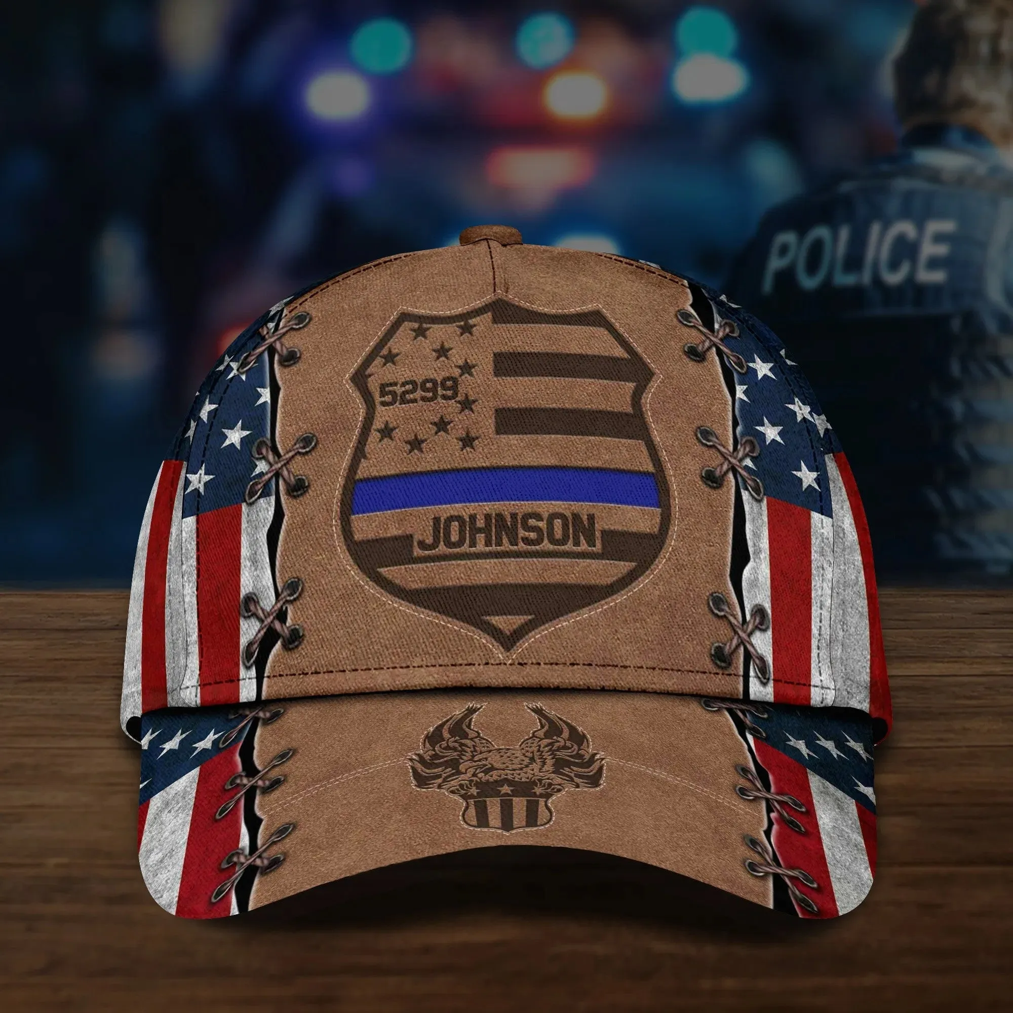 Custom Police Badge Cap, Police Badge Custom Name and Number Police Hat for Dad, Police 3D Cap for Him