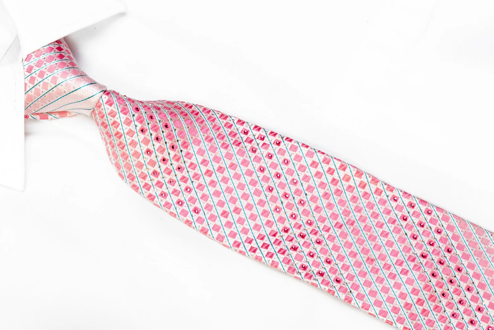 Daniel Hechter Rhinestone Tie Geometric Stripped On Pink With Sparkles