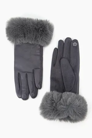 Dark Grey Faux Fur Trim Gloves