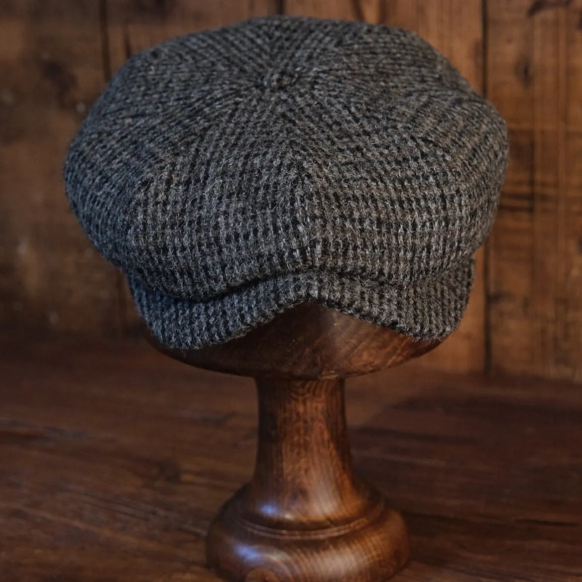 Eight Piece Grey Harris Tweed Newsboy Cap