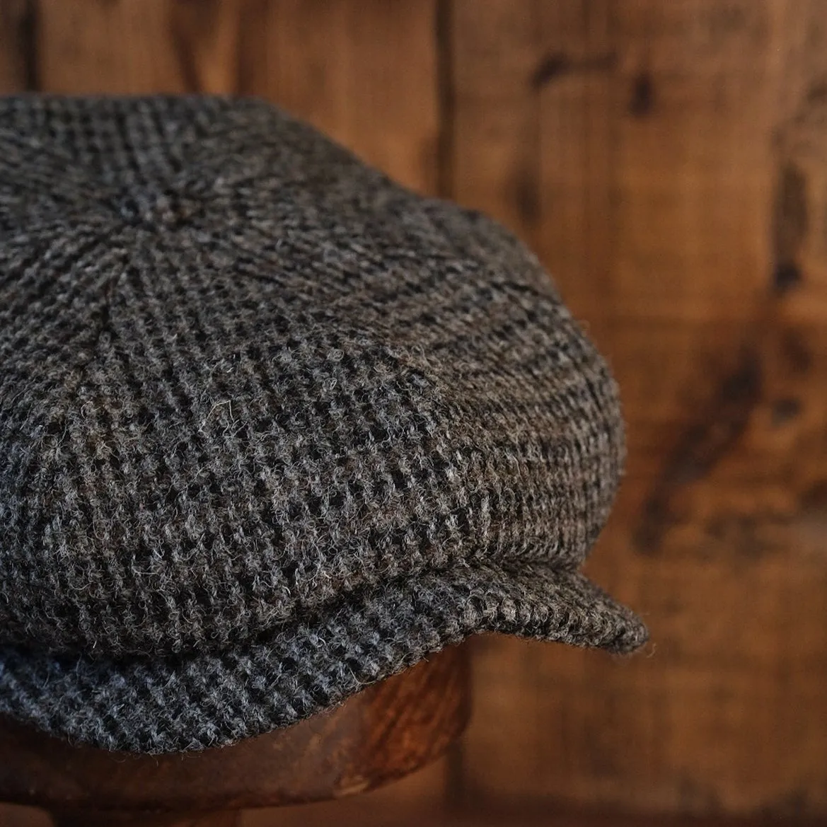 Eight Piece Grey Harris Tweed Newsboy Cap