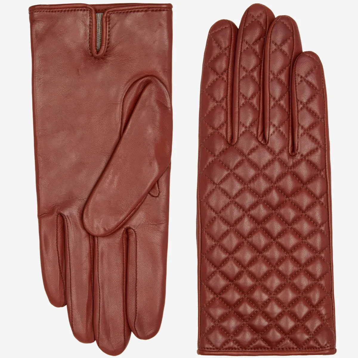 Emilia (brown) - classic Italian lambskin leather gloves with cashmere lining and checkered pattern