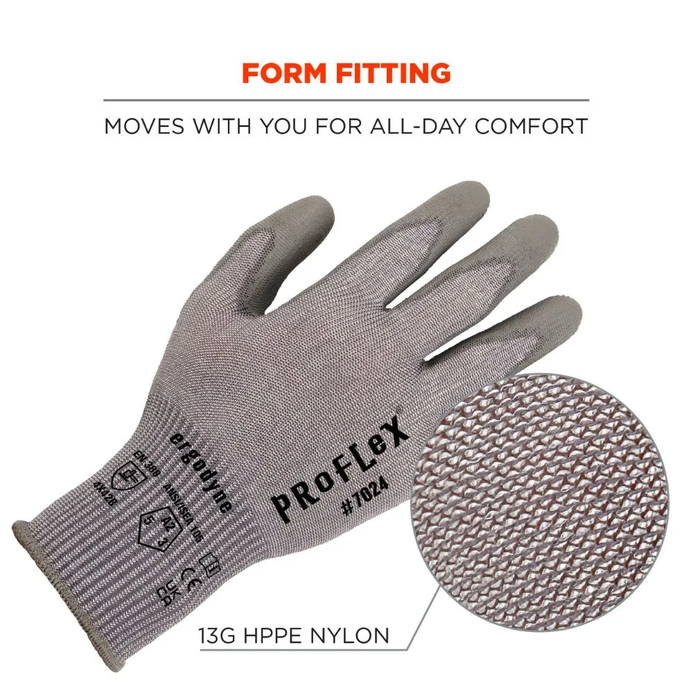 Ergodyne 10394 #7024 12-pair L Gray ANSI A2 PU Coated CR Gloves