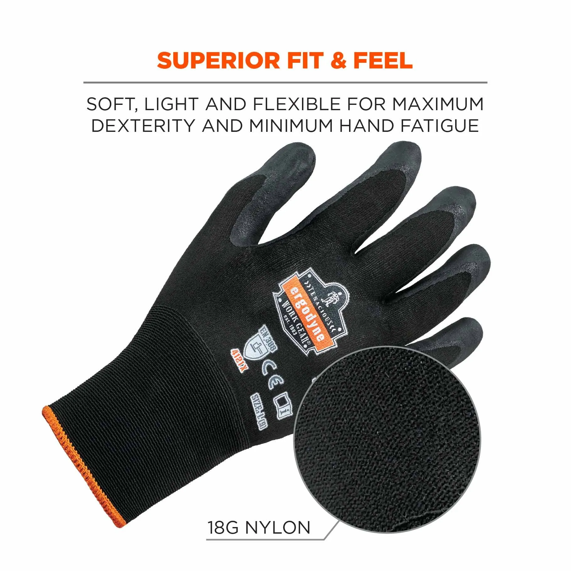 Ergodyne 17952 7001 S Black Nitrile-Coated Gloves - DSX