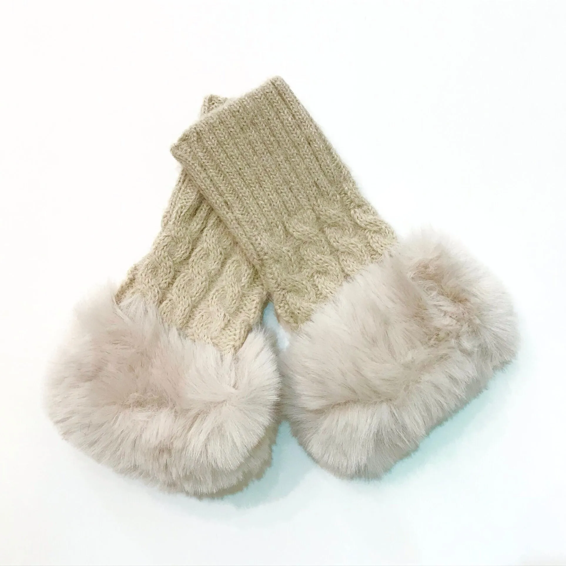 Fingerless Knit Fur Cuff Gloves