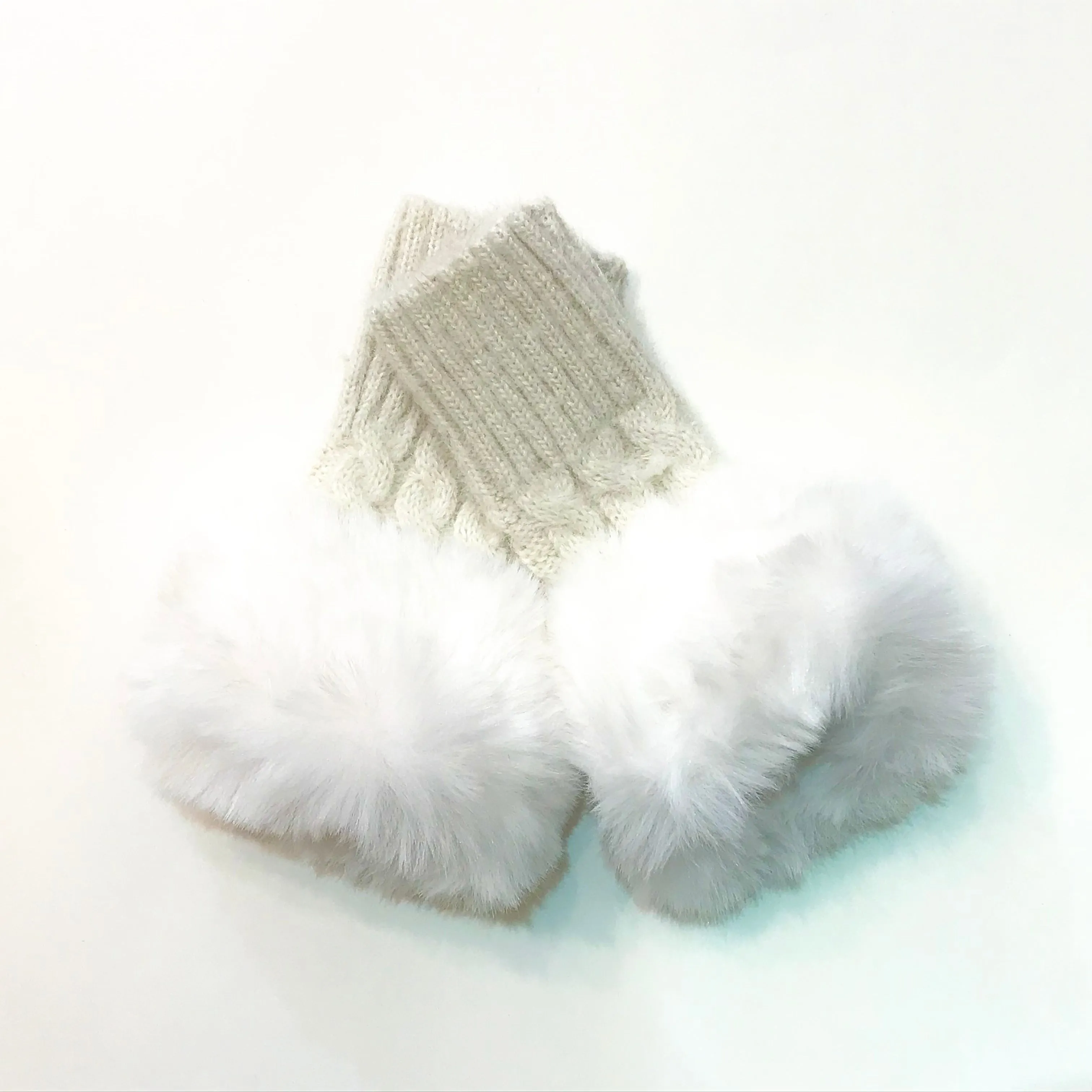 Fingerless Knit Fur Cuff Gloves