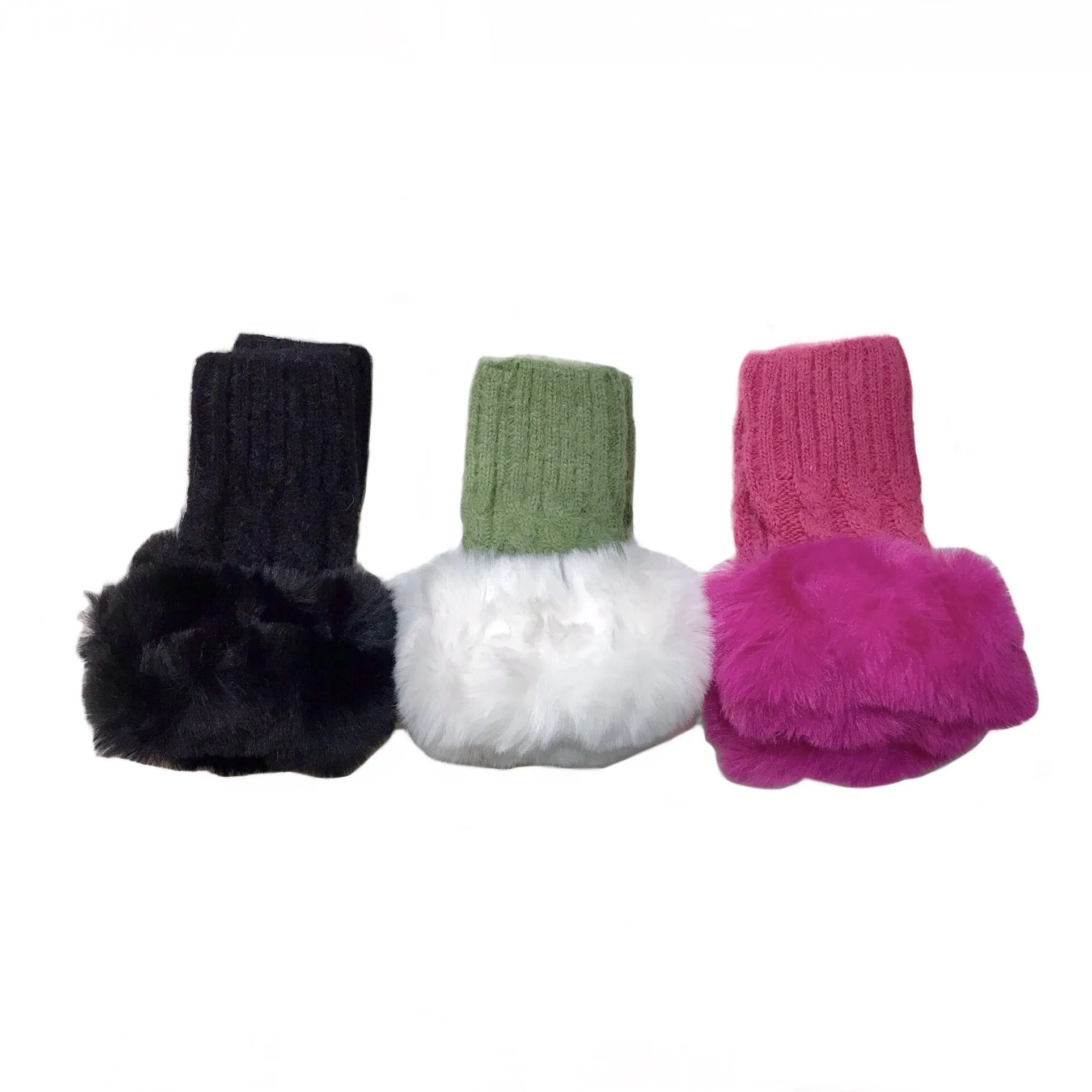 Fingerless Knit Fur Cuff Gloves