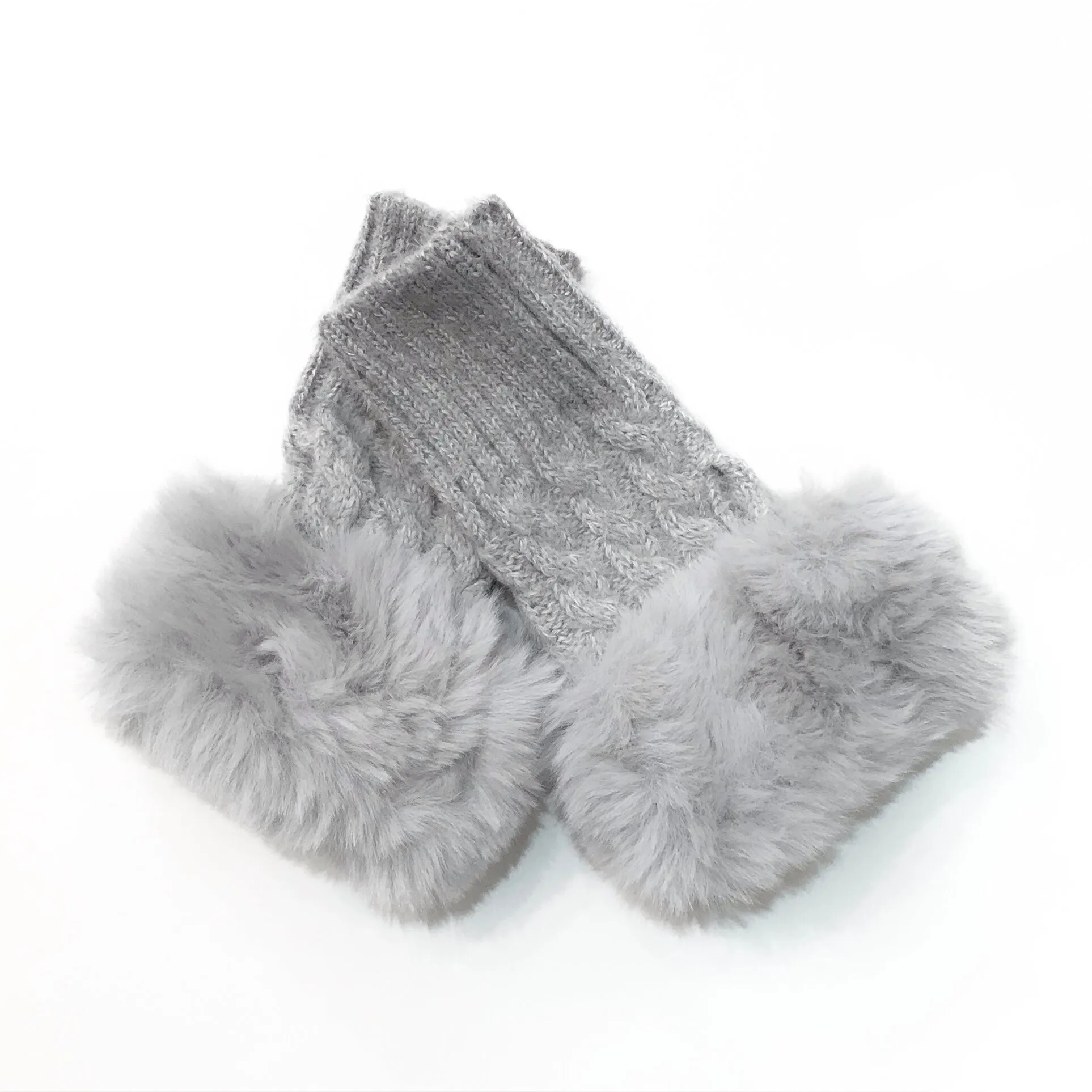 Fingerless Knit Fur Cuff Gloves