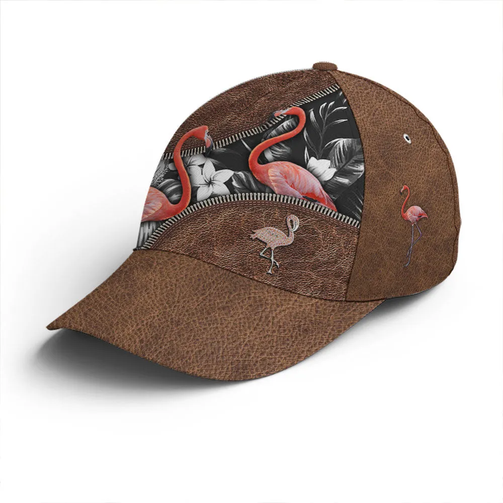 Flamingo Tropical Flower Patterns Leather Style Baseball Cap Coolspod