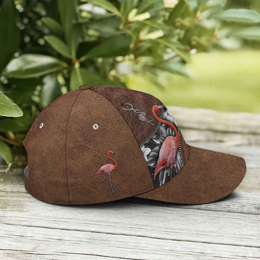 Flamingo Tropical Flower Patterns Leather Style Baseball Cap Coolspod