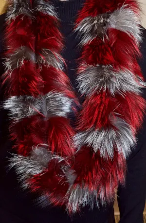 Fox Fur Infinity Scarf (Dyed Red   Grey)