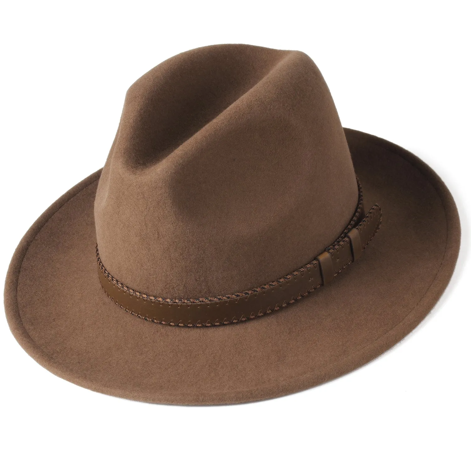 FURTALK Fedora Hats for Men Women 100% Australian Wool Felt Wide Brim Hat Wide Leather Belt Crushable Packable