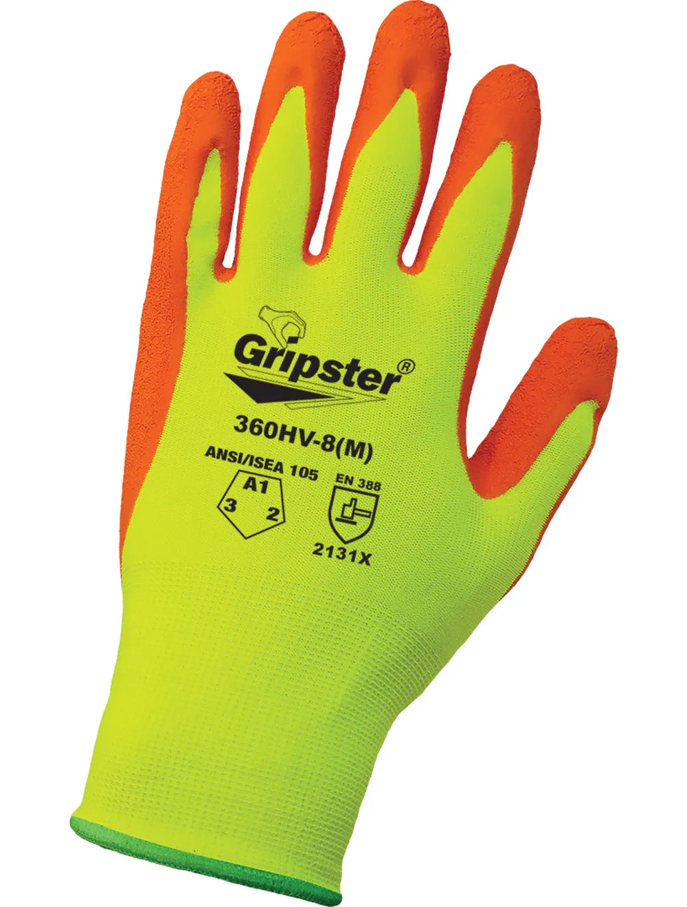 Global Glove Gripster Rubber Coated High-Visibility Orange Gloves with Cut Abrasion - Yellow/Orange