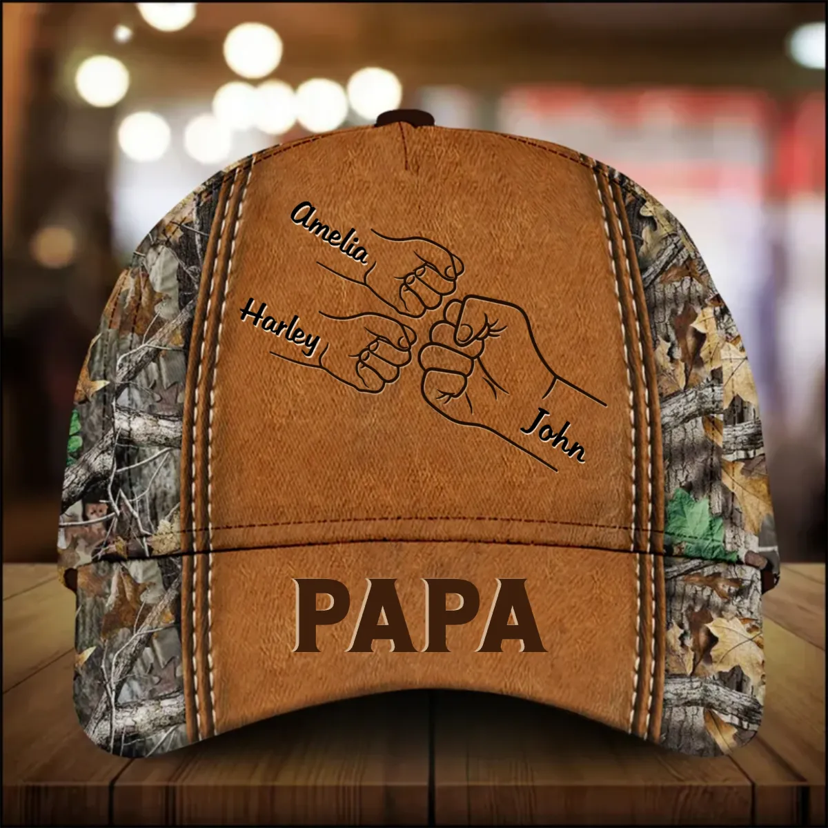 Grandpa Papa Daddy Fist Bump Fathers Day Family Personalized Cap