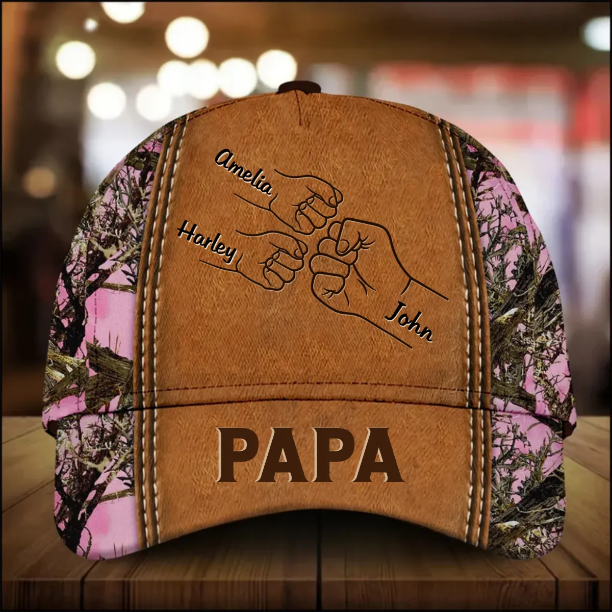 Grandpa Papa Daddy Fist Bump Fathers Day Family Personalized Cap